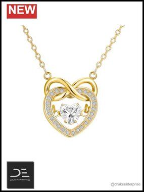 14K Gold Plated Sterling Silver Dancing Heart Infinity Pendant Necklace with